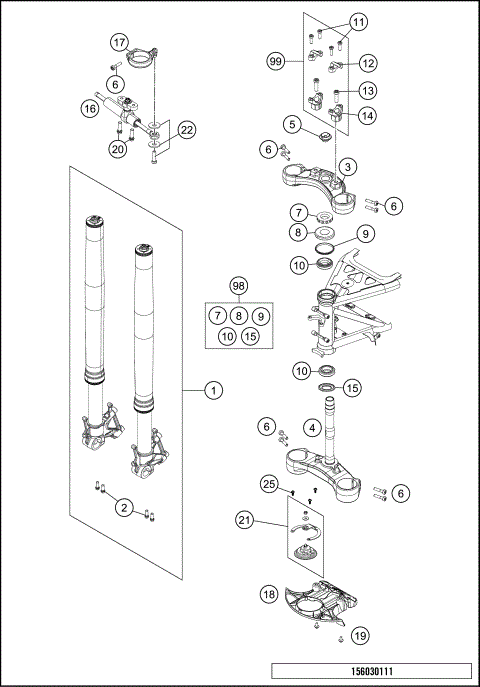 FRONT FORK, TRIPLE CLAMP