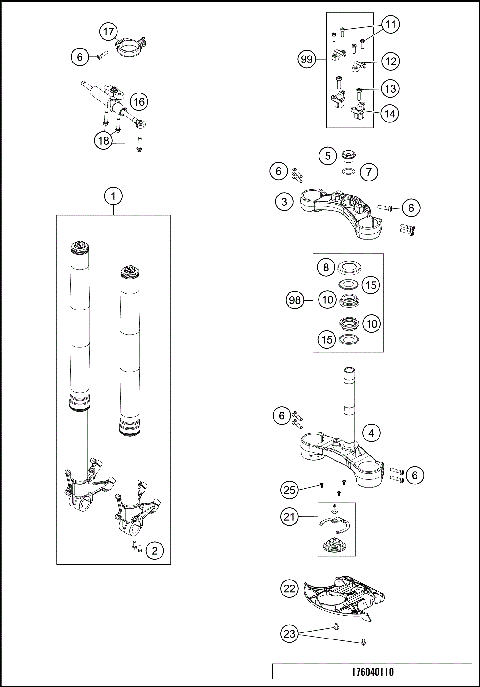 FRONT FORK, TRIPLE CLAMP