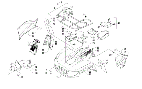 FRONT RACK, BODY PANEL, AND HEADLIGHT ASSEMBLIES