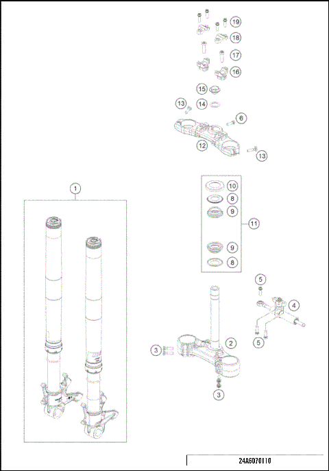 FRONT FORK, TRIPLE CLAMP
