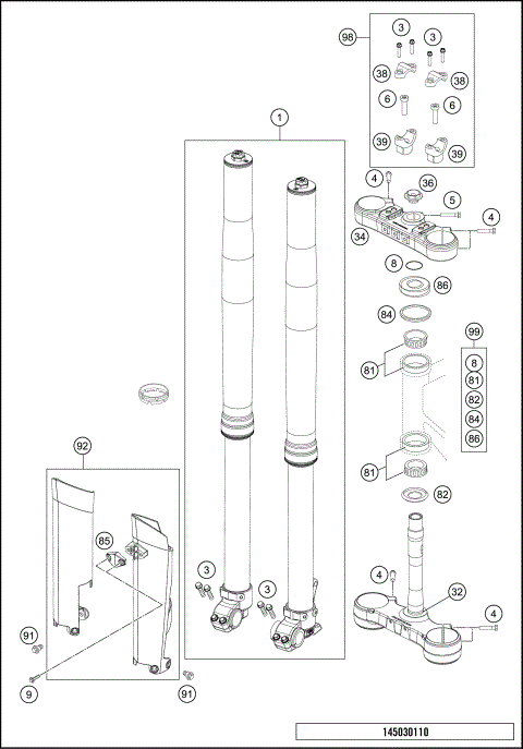 FRONT FORK, TRIPLE CLAMP
