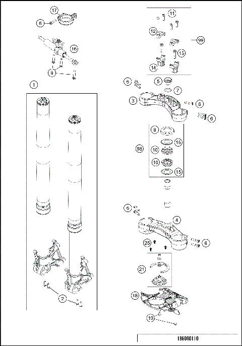 FRONT FORK, TRIPLE CLAMP