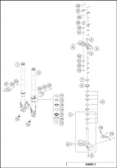 FRONT FORK, TRIPLE CLAMP