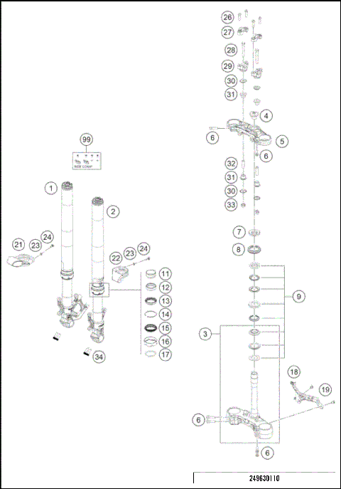 FRONT FORK, TRIPLE CLAMP