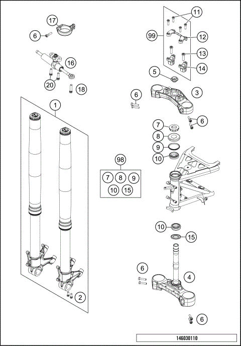 FRONT FORK, TRIPLE CLAMP