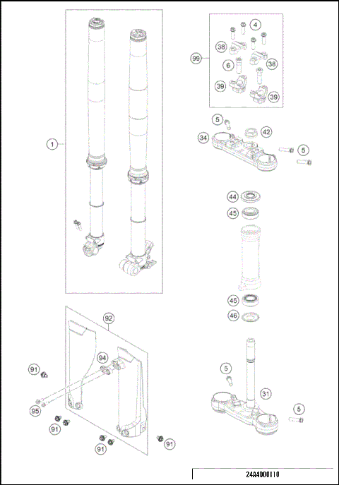 FRONT FORK, TRIPLE CLAMP