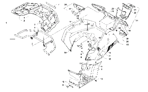 REAR RACK, BODY PANEL, FOOTWELL, AND TAILLIGHT ASSEMBLIES [301402]