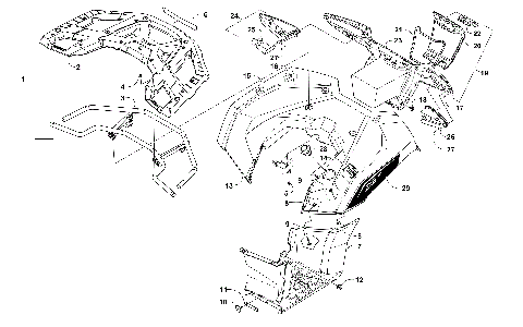REAR RACK, BODY PANEL, FOOTWELL, AND TAILLIGHT ASSEMBLIES [302010]