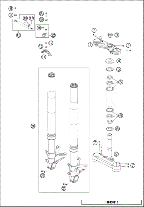 FRONT FORK, TRIPLE CLAMP