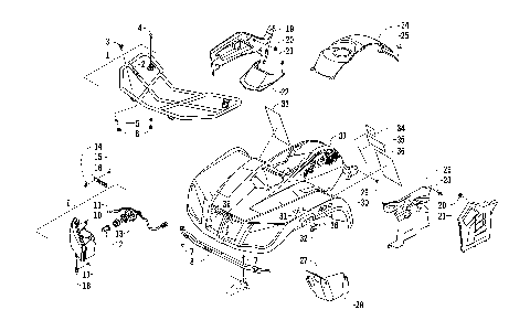 FRONT RACK, BODY PANEL, AND HEADLIGHT ASSEMBLIES [100399]