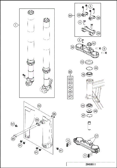 FRONT FORK, TRIPLE CLAMP