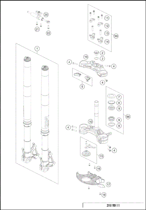 FRONT FORK, TRIPLE CLAMP