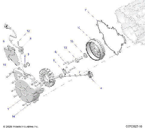 ENGINE, STATOR AND FLYWHEEL