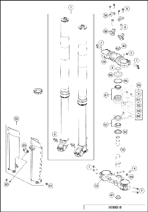 FRONT FORK, TRIPLE CLAMP