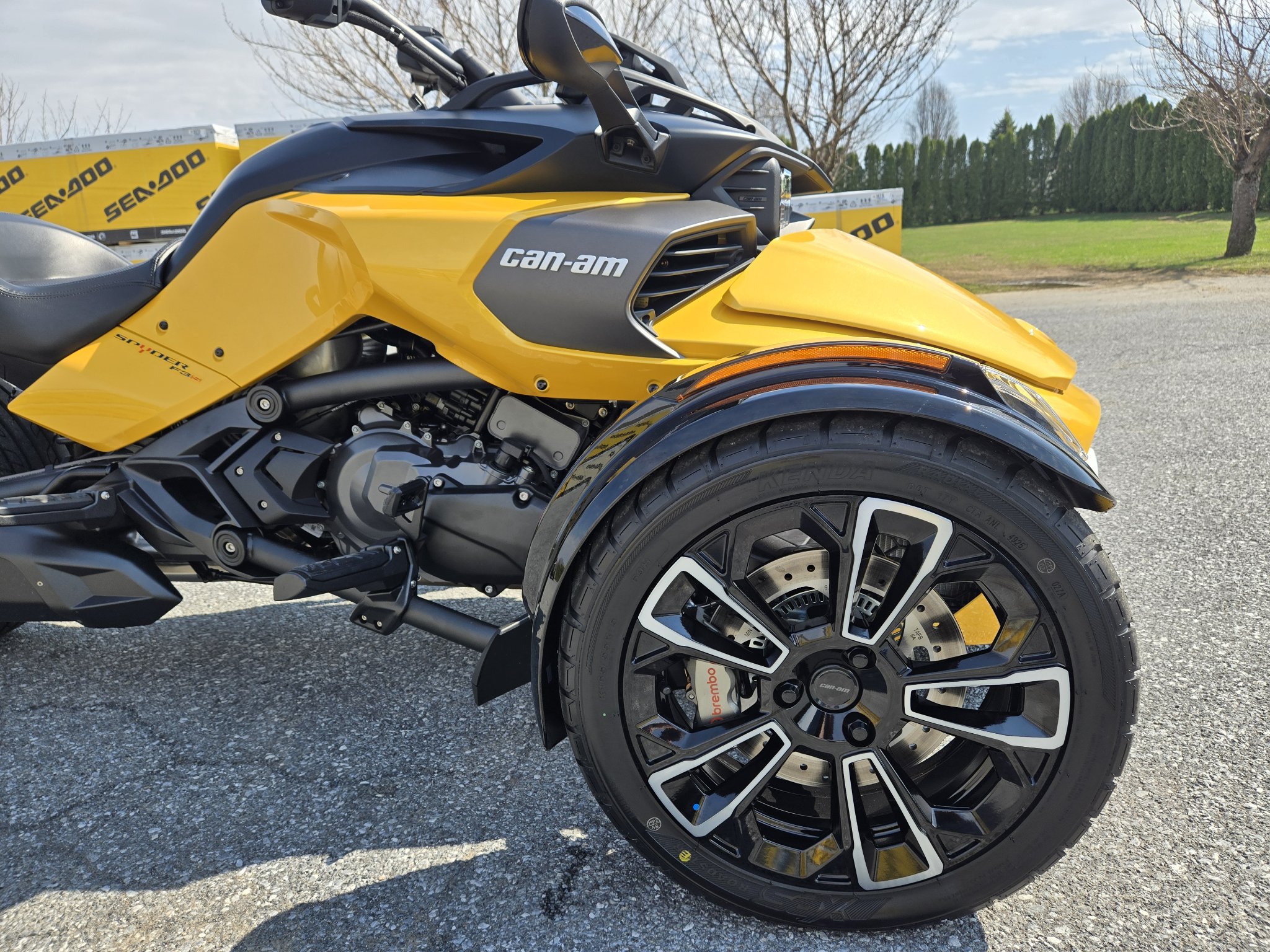 2026 Can-Am Spyder F3-S in Circuit Yellow Metallic — front three-quarter view