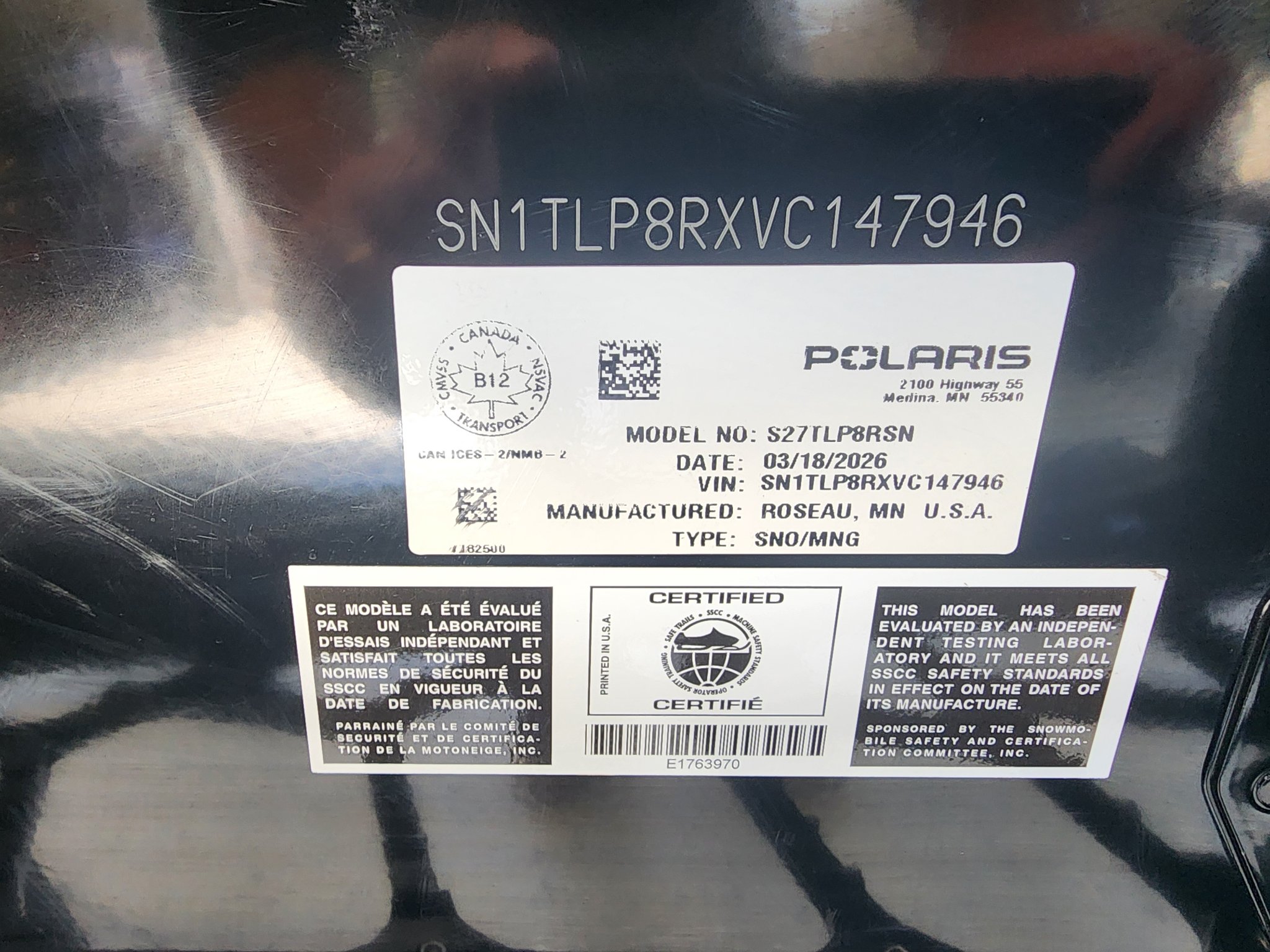 2027 Polaris 850 Switchback XC 146 Gloss Black 1.6 ES 8