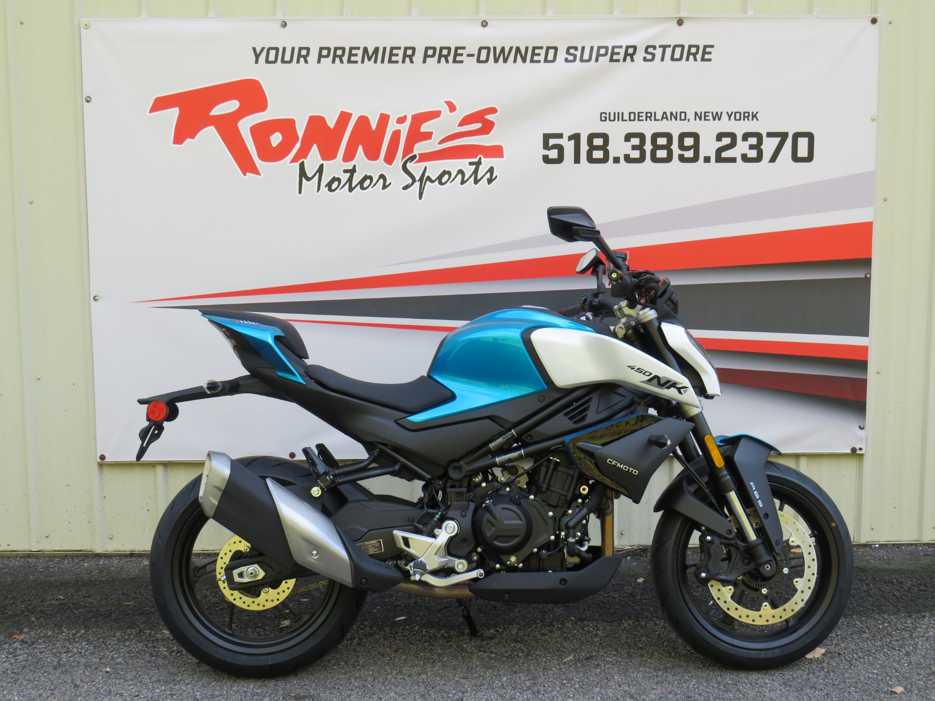 New 2025 CFMOTO 450NK Zephyr Blue | Motorcycles in New Ashford MA