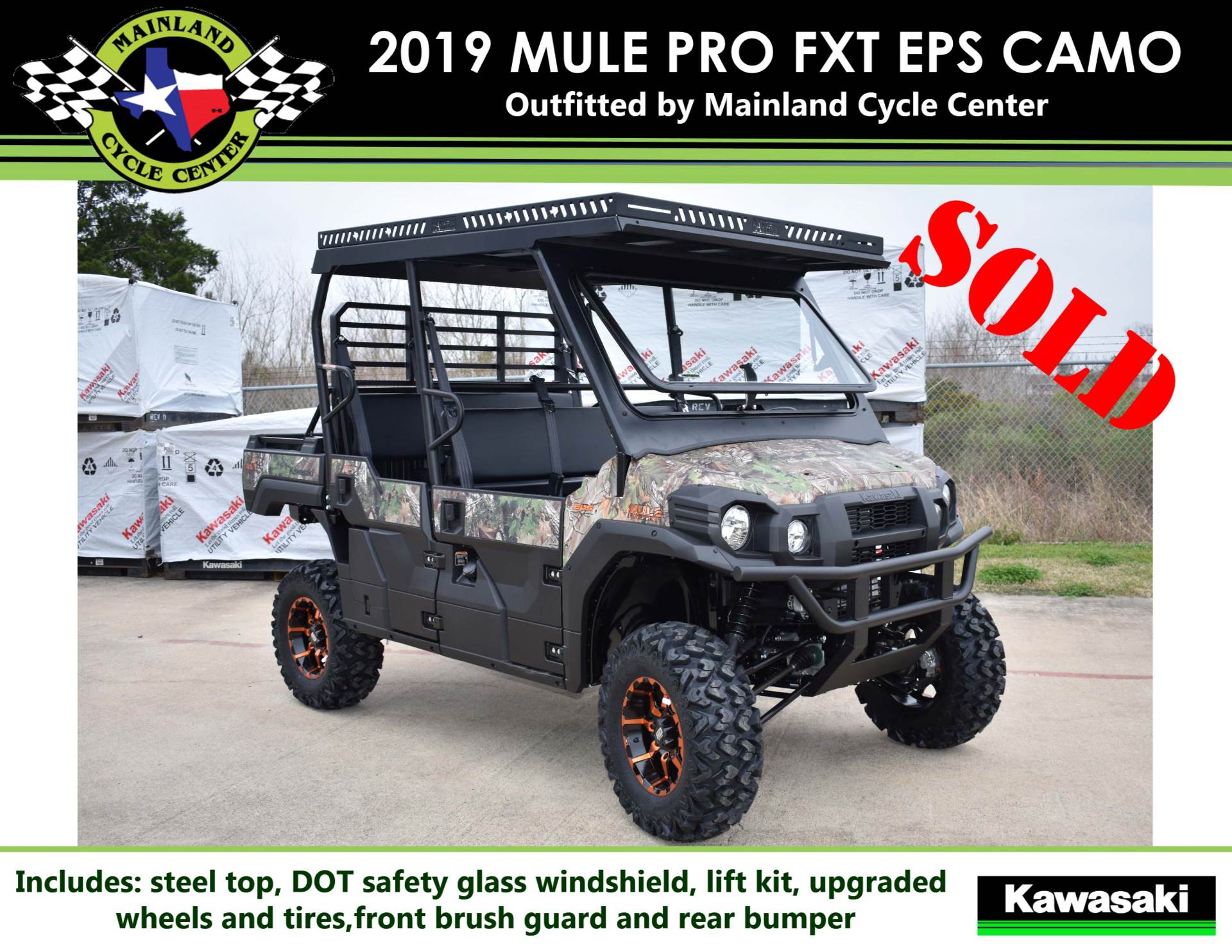 FOMARE大陸 アマダシンスケ ロンT XL New 2019 Kawasaki Mule PRO-FXT EPS Camo Realtree Xtra Green Camo
