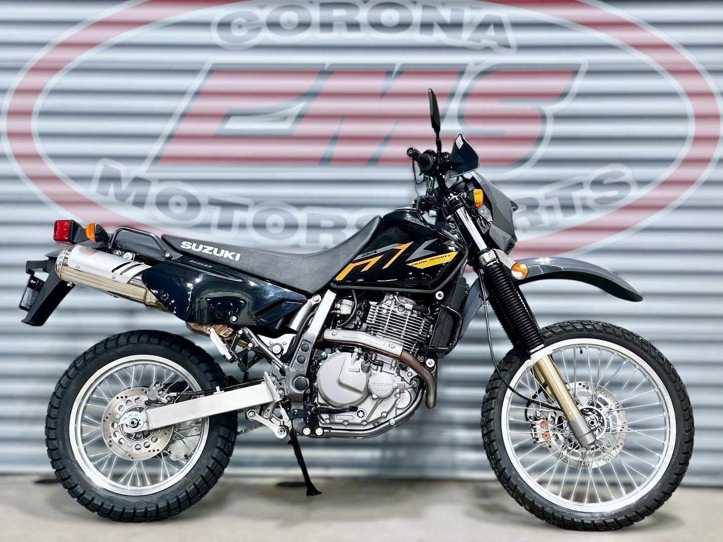 2026 Suzuki DR650S in Solid Black / Iron Grey — front three-quarter view