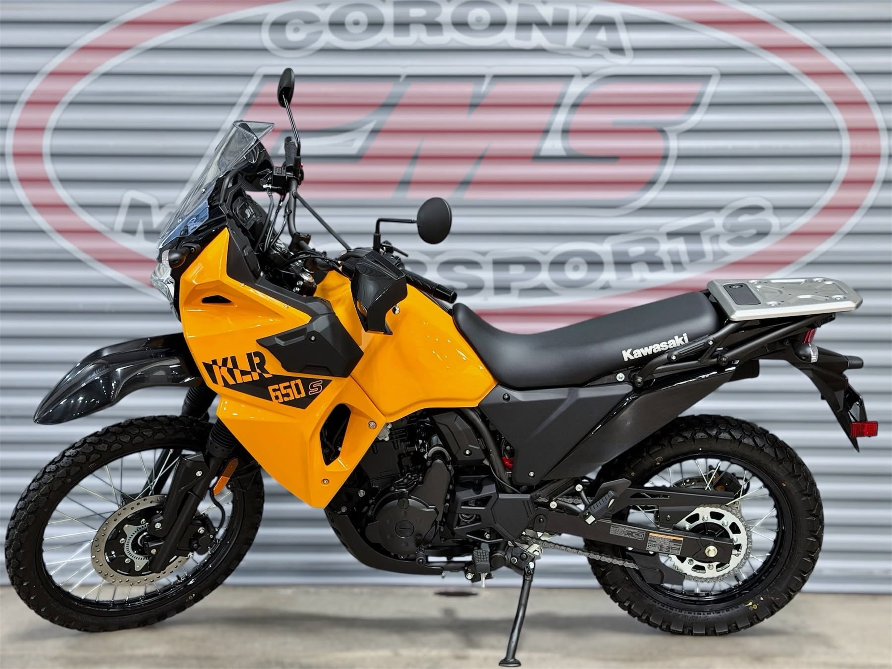 2026 Kawasaki KLR®650 S ABS in Pearl Solar Yellow — front three-quarter view