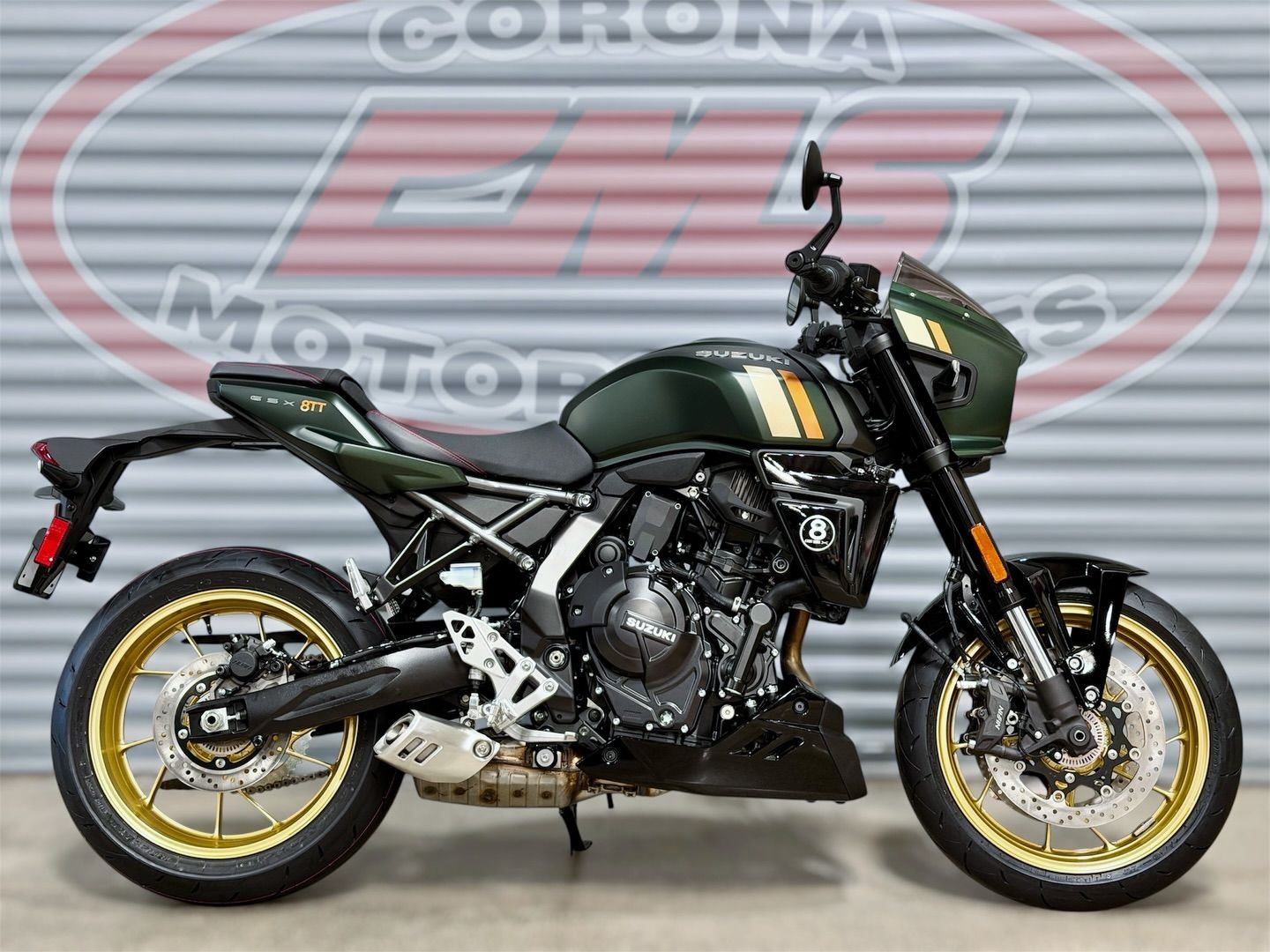 2026 Suzuki GSX-8TT in Pearl Matte Shadow Green — front three-quarter view