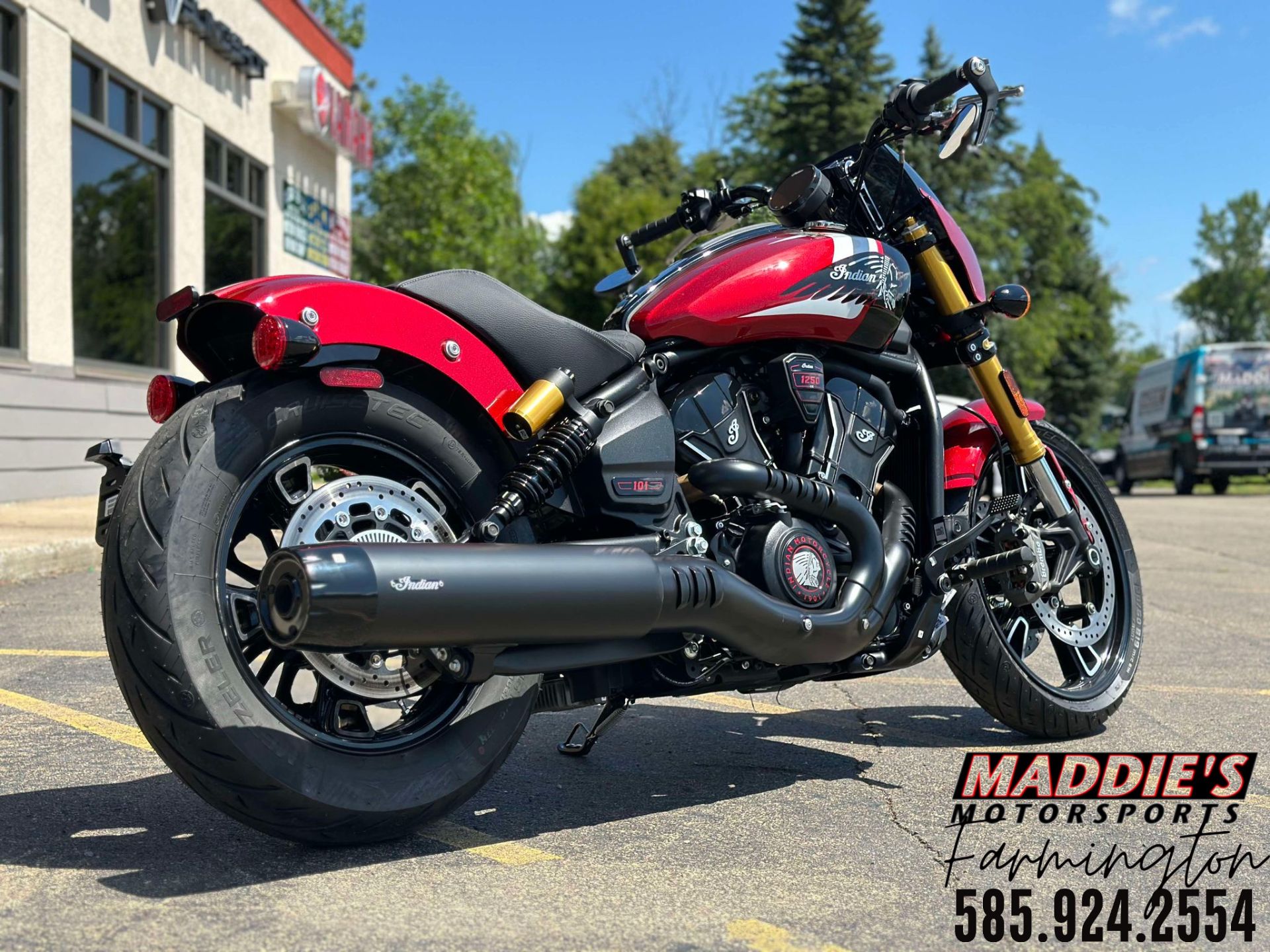 New 2025 Indian Motorcycle 101 Scout® Sunset Red Metallic with
