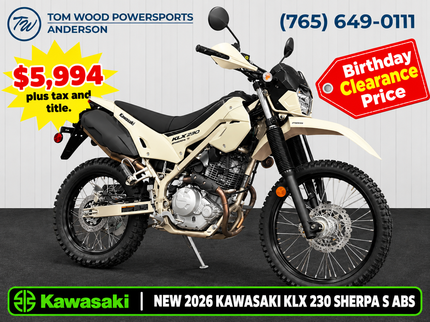 New 2026 Kawasaki KLX®230 SHERPA S ABS, Anderson IN | Specs, Price