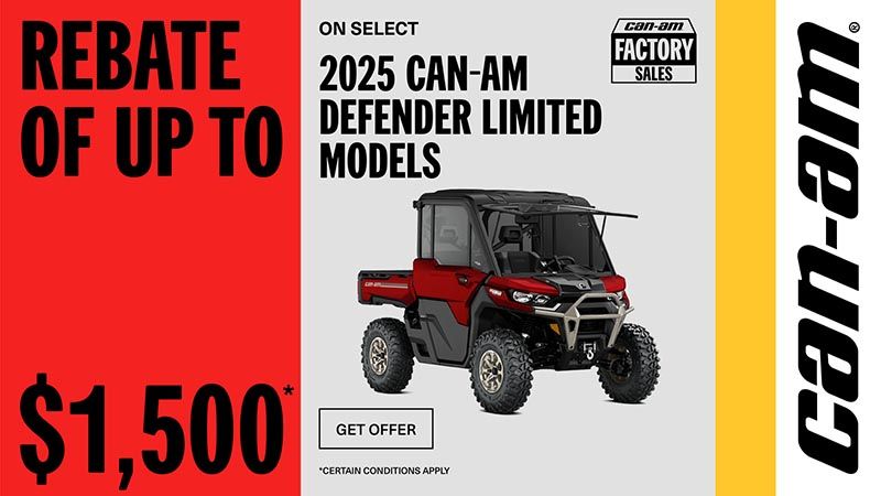 Can-Am - Rebate of up to $1,500 on select 2025 Defender Limited models