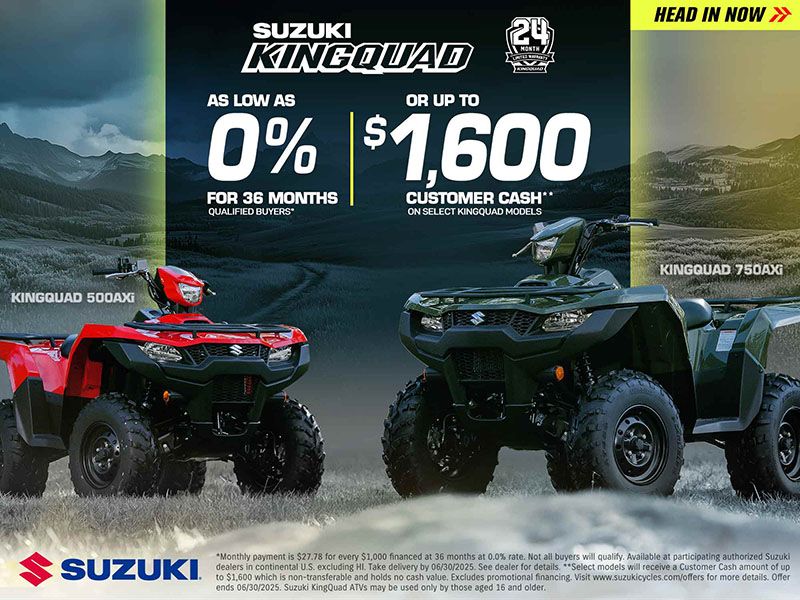 Suzuki - KingQuad - As Low As 0% For 36 Months Qualified Buyers or Up To $1,600 Customer Cash