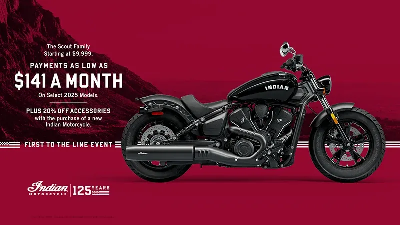 Indian Motorcycle - Payments as low as $141 a month on select new 2025 models. The Indian Scout family starting at $9,999