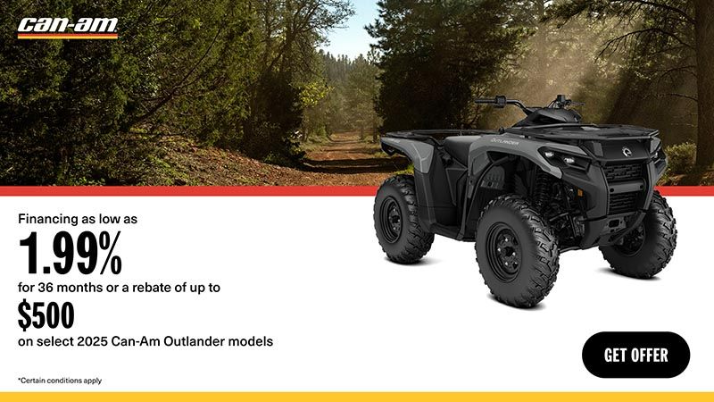 Can-Am - Rebates up to $500 or financing as low as 1.99% / 36mo on select Can-Am ATV models