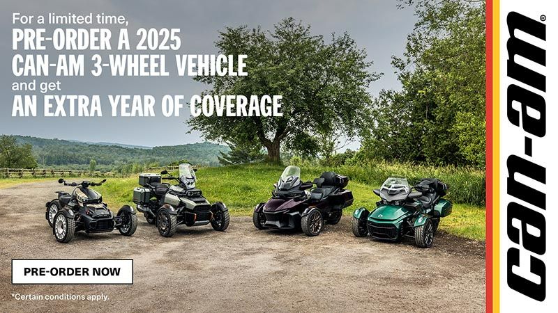 Can-Am - Pre-order a 2025 Can-Am 3-wheel vehicle and get one additional year of coverage