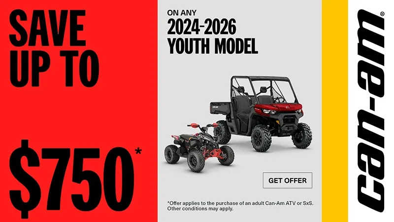 Can-Am - Rebate of up to $750 OR $500+2.99%/36mo on 2025 Youth ATV with purchase of an adult Snowmobile, ATV OR SSV