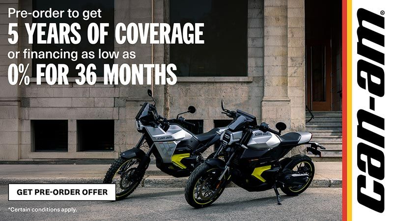 Can-Am - Pre-order a 2025 Can-Am Motorcycle and get 5 years or coverage or financing starting at 0% for 36 months