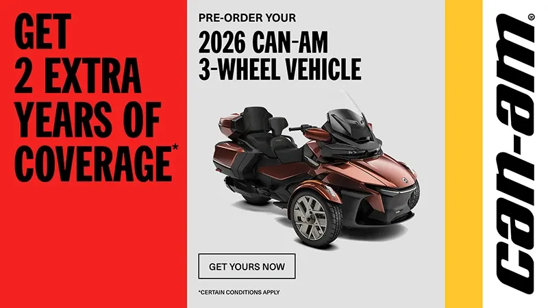 Can-Am - Pre-order a 2026 Can-Am 3-wheel vehicle and get two additional years of coverage