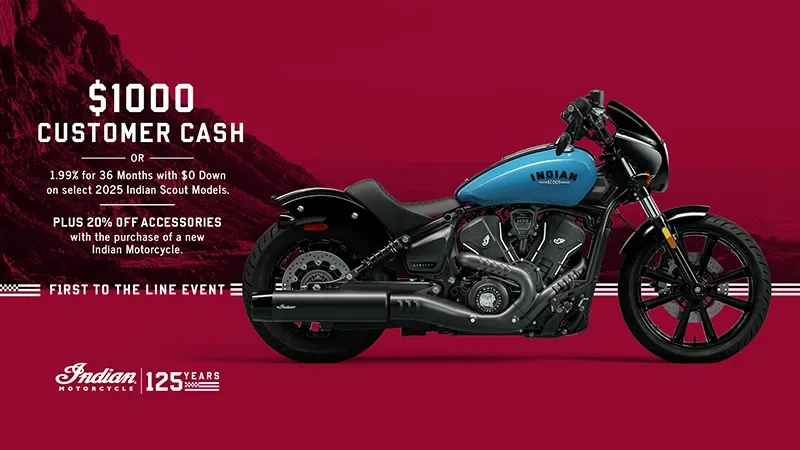 Indian Motrocycle - Get up to $1000 Customer Cash or 1.99% for 36 months on select 2025 Scout Models