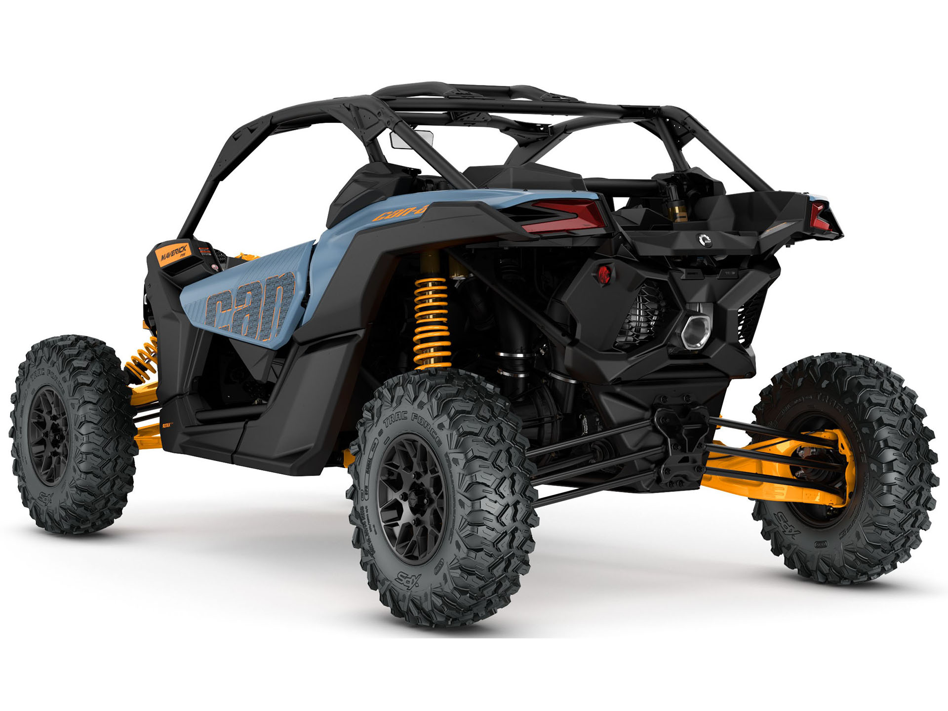 2026 Can-Am Maverick X3 RS TURBO RR in Scandi Blue / Orange Crush — front three-quarter view