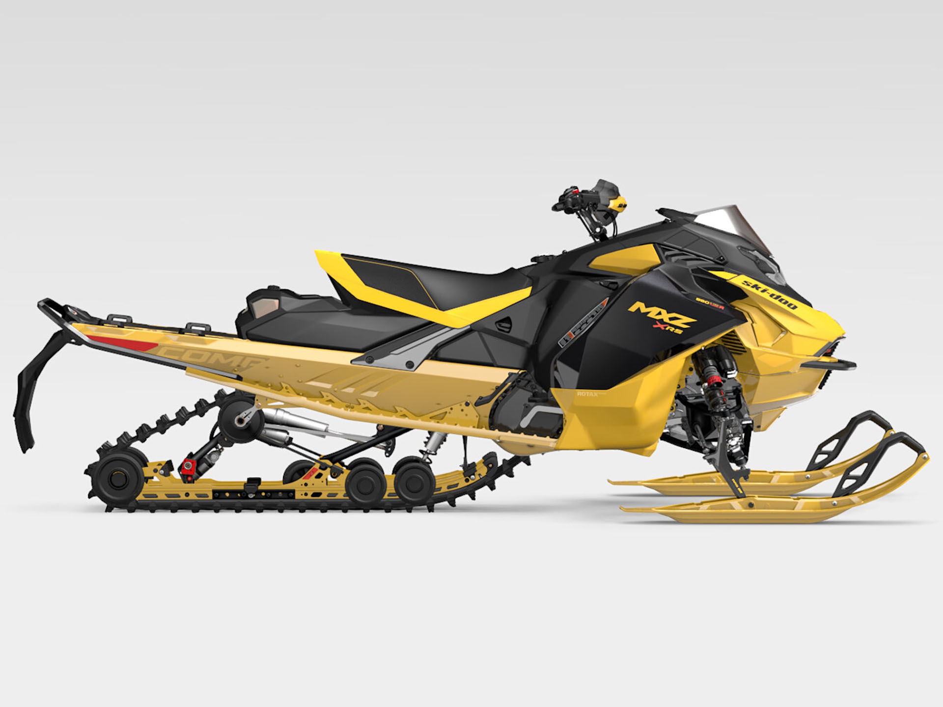 New 2025 Ski-Doo MXZ X-RS w/ Competition Package 850 E-TEC Turbo R SHOT w/  Smart-Shox RipSaw II 2-Ply 1.25 Neo Yellow / Black | Snowmobiles in Hillman  MI |