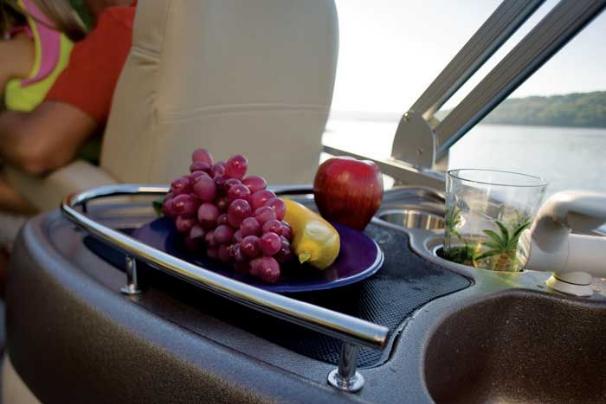 The starboard refreshment center has a counter, drink holders and fiddle rail in addition to a sink. - Photo 11